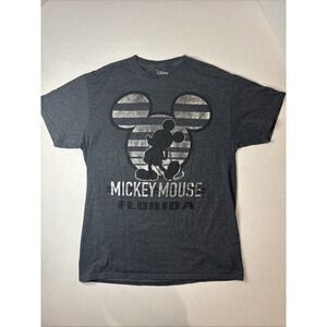 Disney Shirt‎ Mens Medium Gray Mickey Mouse Florida Shiny Metallic Graphic Tee